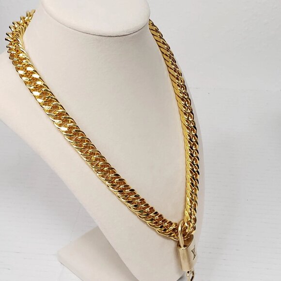 Authentic Louis Vuitton Padlock w/unbranded Cuban Style 18k Gold Plated Chain - Picture 12 of 15